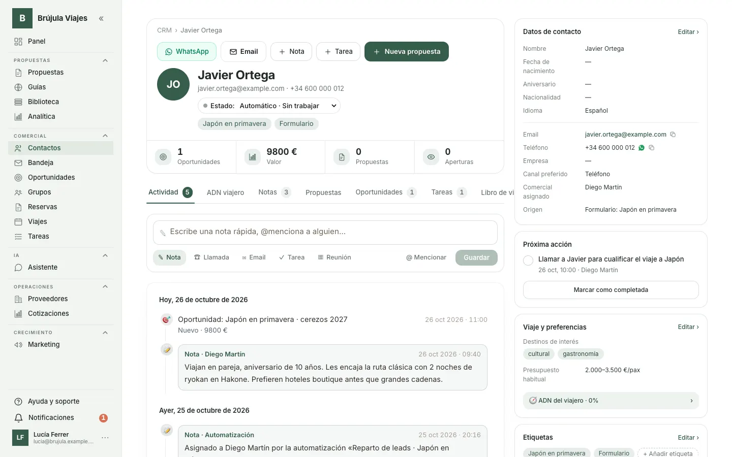 Client record in the CRM