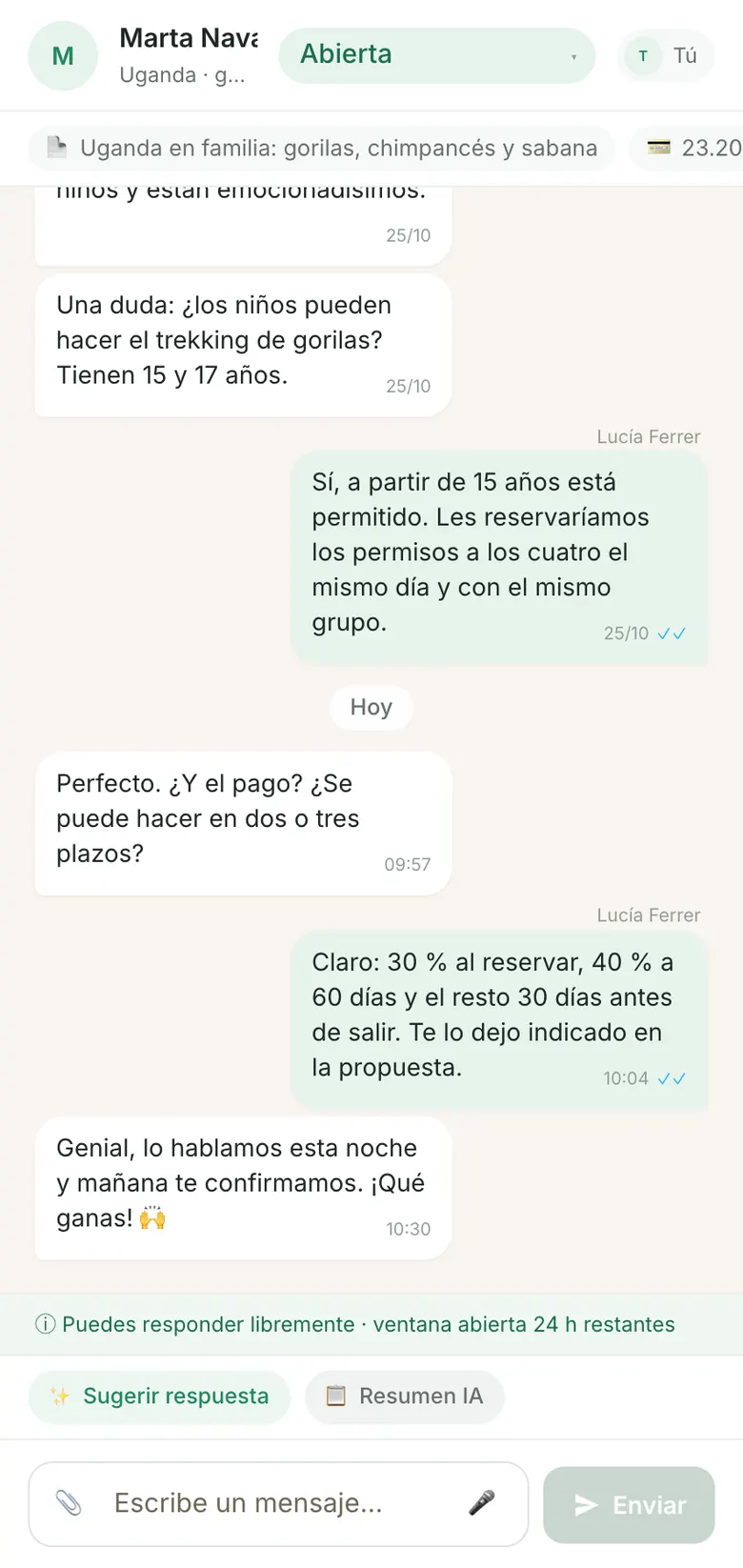 WhatsApp conversation in the CRM